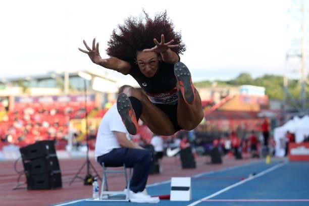 Taliyah Brooks of The USA in action during the final of the women's long jump during the Muller British Grand Prix, part of the Wanda Diamond League...