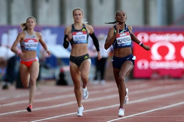 Stephanie Ann McPherson of Jamaica in action during the final of the women's 400m at the Muller British Grand Prix, part of the Wanda Diamond League...