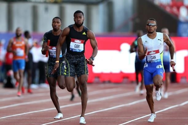 Nethaneel Mitchell-Blake of Great Britain in action during the final of the men's 4x100m the Muller British Grand Prix, part of the Wanda Diamond...