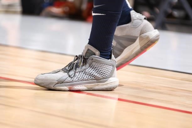 The sneakers worn by Damian Lillard of the USA Men's National Team during the game against the Argentina Men's National Team on July 13, 2021 at...