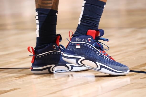 The sneakers worn by Bradley Beal of the USA Men's National Team during the game against the Argentina Men's National Team on July 13, 2021 at...