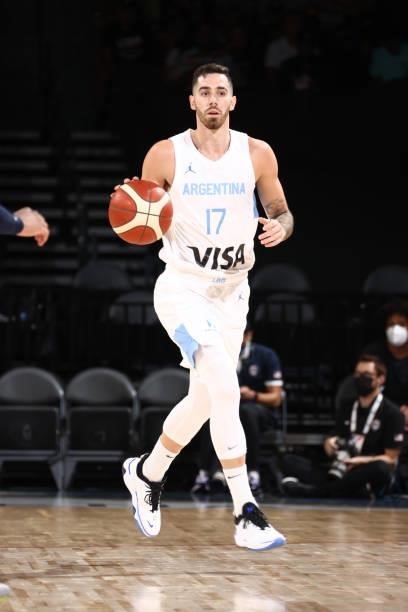 Lucas Vildoza of the Argentina Men's National Team dribbles the ball during the game against the USA Men's National Team on July 13, 2021 at Michelob...