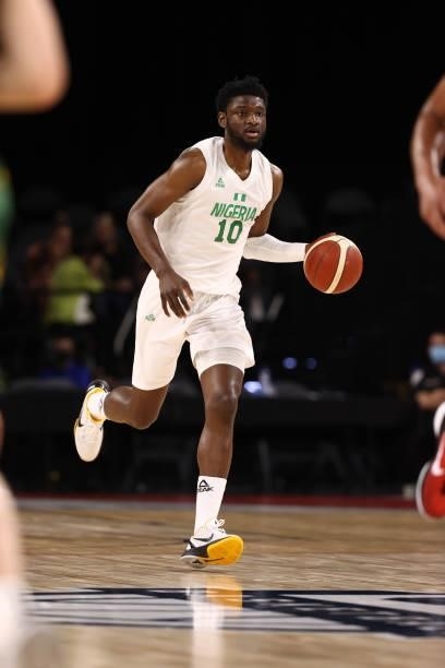 Chimezie Metu of the Nigeria Men's National Team dribbles during the game against the Australia Men's National Team on July 13, 2021 Michelob ULTRA...