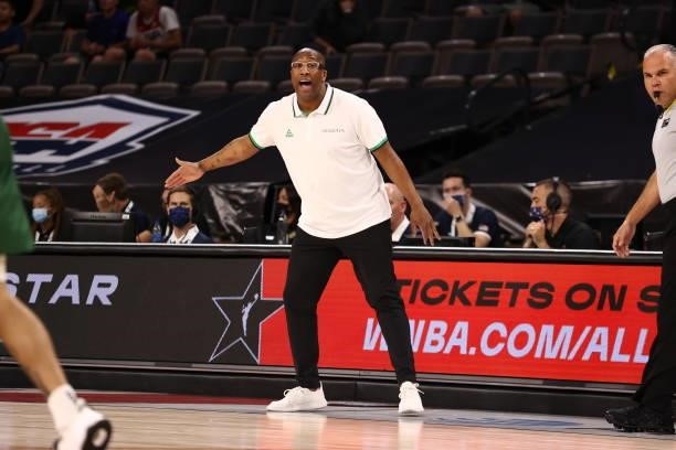 Mike Brown head coach of the Nigeria Men's National Team during the game against the Australia Men's National Team on July 13, 2021 Michelob ULTRA...