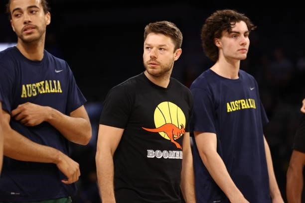 Matthew Dellavedova of the Australia Men's National Team looks on before the game against the Nigeria Men's National Team on July 13, 2021 Michelob...