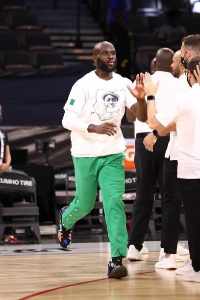 Obi Emegano of the Nigeria Men's National Team warms up before the game against the Australia Men's National Team on July 13, 2021 Michelob ULTRA...