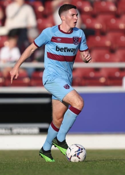 Conor Coventry of West Ham United during the Pre-season friendly between Northampton Town and West Ham United at Sixfields on July 13, 2021 in...