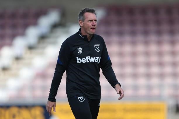 West Ham assistant coach Stuart Pearce during the Pre-season friendly between Northampton Town and West Ham United at Sixfields on July 13, 2021 in...