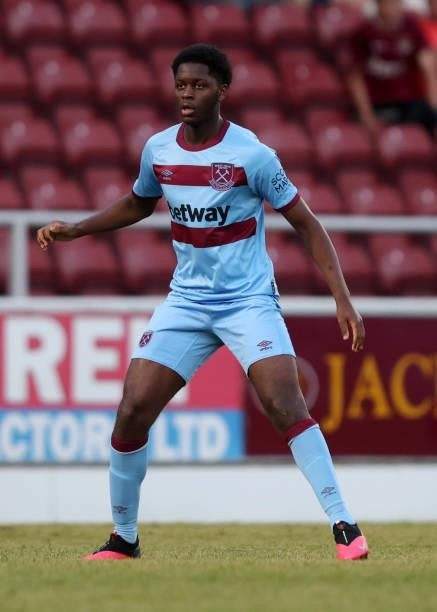 Kamari Swyer of West Ham United during the Pre-season friendly between Northampton Town and West Ham United at Sixfields on July 13, 2021 in...