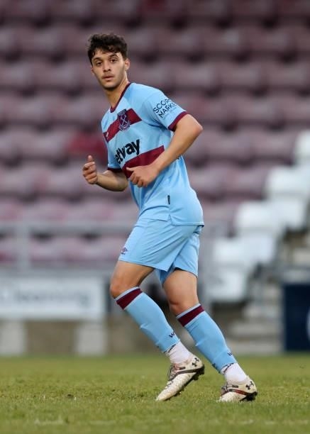 Bernardo Rosa of West Ham United during the Pre-season friendly between Northampton Town and West Ham United at Sixfields on July 13, 2021 in...