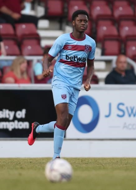 Kamari Swyer of West Ham United during the Pre-season friendly between Northampton Town and West Ham United at Sixfields on July 13, 2021 in...