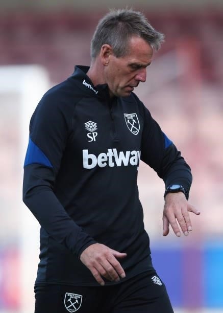 West Ham assistant coach Stuart Pearce during the Pre-season friendly between Northampton Town and West Ham United at Sixfields on July 13, 2021 in...
