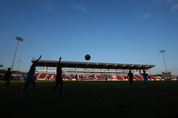 General view of Sixfields Stadium during the Pre-season friendly between Northampton Town and West Ham United at Sixfields on July 13, 2021 in...