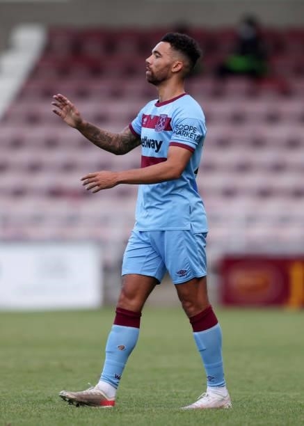 Ryan Fredericks of West Ham United during the Pre-season friendly between Northampton Town and West Ham United at Sixfields on July 13, 2021 in...