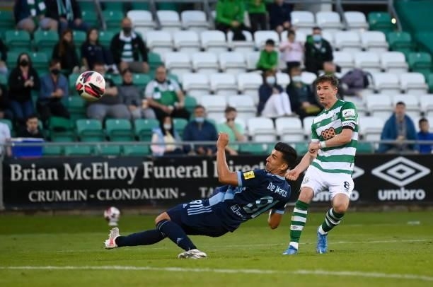 Dublin , Ireland - 13 July 2021; Ronan Finn of Shamrock Rovers has a shot on goal during the UEFA Champions League first qualifying round second leg...