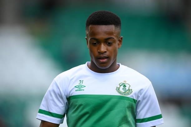 Dublin , Ireland - 13 July 2021; Aidomo Emakhu of Shamrock Rovers before the UEFA Champions League first qualifying round second leg match between...
