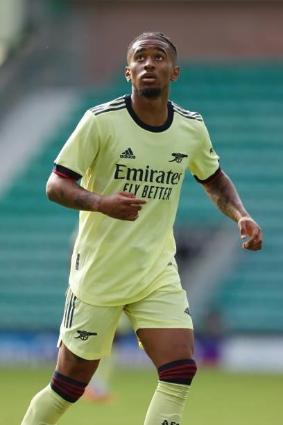 Reiss Nelson of Arsenal during a pre-season friendly between Hibernian and Arsenal at Easter Road on July 13, 2021 in Edinburgh, Scotland.