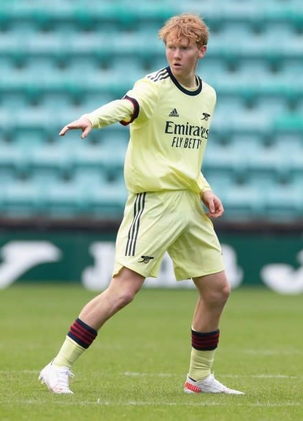 Jack Henry-Francis of Arsenal during the pre season friendly between Hibernian and Arsenal at Easter Road on July 13, 2021 in Edinburgh, Scotland.