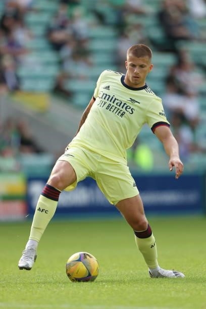Harry Clarke of Arsenal during a pre-season friendly between Hibernian and Arsenal at Easter Road on July 13, 2021 in Edinburgh, Scotland.