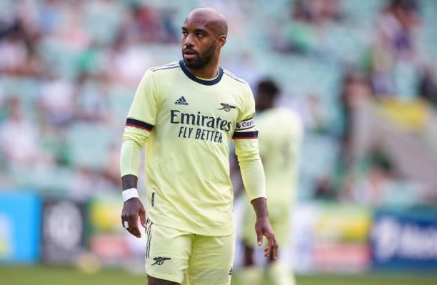 Alexandre Lacazette of Arsenal during the pre season friendly between Hibernian and Arsenal at Easter Road on July 13, 2021 in Edinburgh, Scotland.