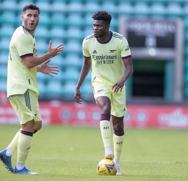 Thomas Partey of Arsenal during the pre season friendly between Hibernian and Arsenal at Easter Road on July 13, 2021 in Edinburgh, Scotland.