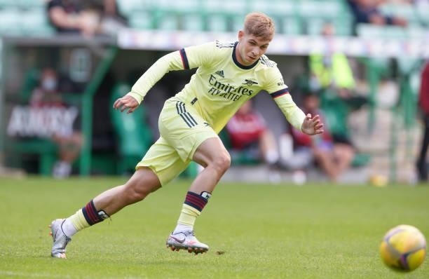 Emile Smith Rowe of Arsenal during the pre season friendly between Hibernian and Arsenal at Easter Road on July 13, 2021 in Edinburgh, Scotland.