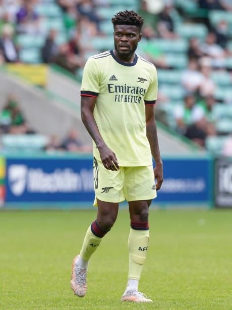 Thomas Partey of Arsenal during the pre season friendly between Hibernian and Arsenal at Easter Road on July 13, 2021 in Edinburgh, Scotland.
