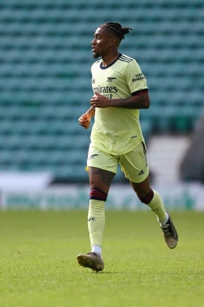 Reiss Nelson of Hibernian during the Pre-Season Friendly between Hibernian and Arsenal at Easter Road on July 13, 2021 in Edinburgh, Scotland.