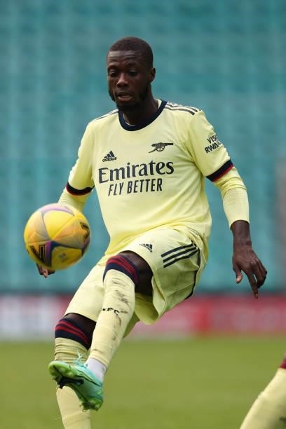 Nicolas Pepe of Arsenal during the Pre-Season Friendly between Hibernian and Arsenal at Easter Road on July 13, 2021 in Edinburgh, Scotland.