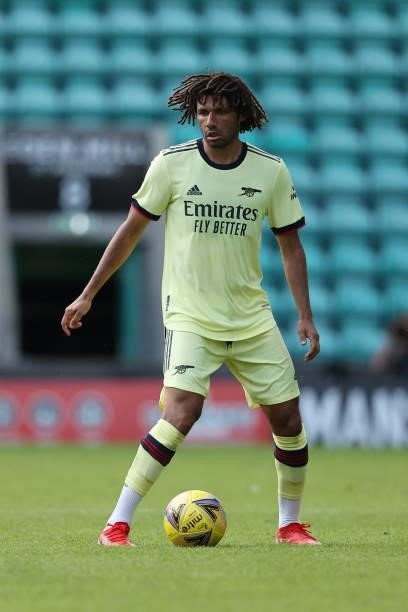 Mohamed Elneny of Arsenal during the Pre-Season Friendly between Hibernian and Arsenal at Easter Road on July 13, 2021 in Edinburgh, Scotland.