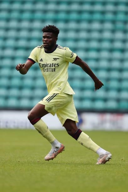 Thomas Partey of Arsenal during the Pre-Season Friendly between Hibernian and Arsenal at Easter Road on July 13, 2021 in Edinburgh, Scotland.