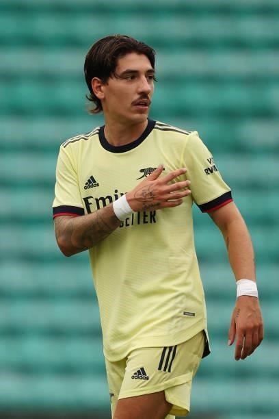 Hector Bellerin of Arsenal during the Pre-Season Friendly between Hibernian and Arsenal at Easter Road on July 13, 2021 in Edinburgh, Scotland.