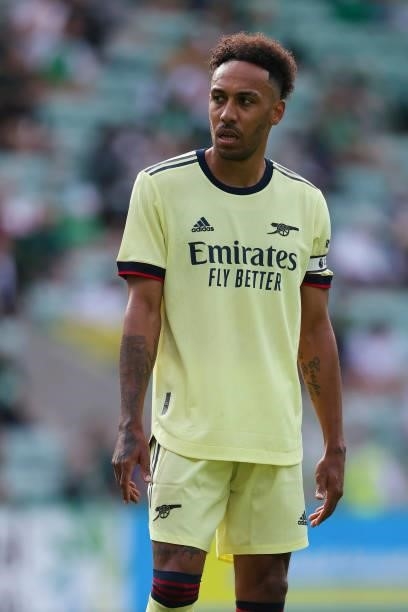 Pierre-Emerick Aubameyang of Arsenal during the Pre-Season Friendly between Hibernian and Arsenal at Easter Road on July 13, 2021 in Edinburgh,...