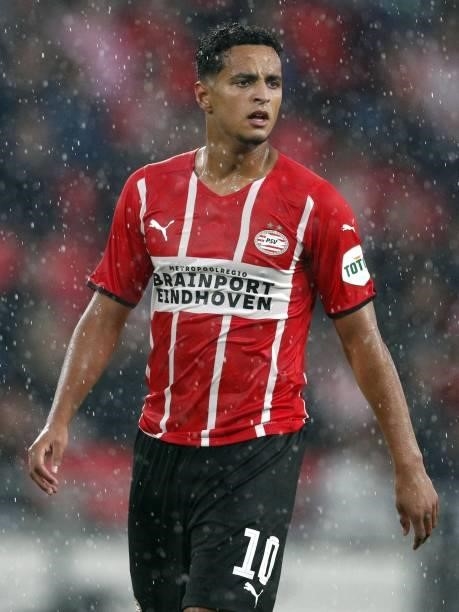 Mohamed Ihattaren of PSV Eindhoven during the friendly match between PSV Eindhoven and PAOK FC at Phillips Stadium on July 14, 2021 in Eindhoven,...