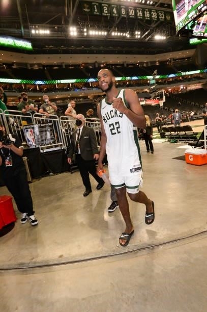 Khris Middleton of the Milwaukee Bucks walks off of the court after the game against the Phoenix Suns during Game Four of the 2021 NBA Finals on July...