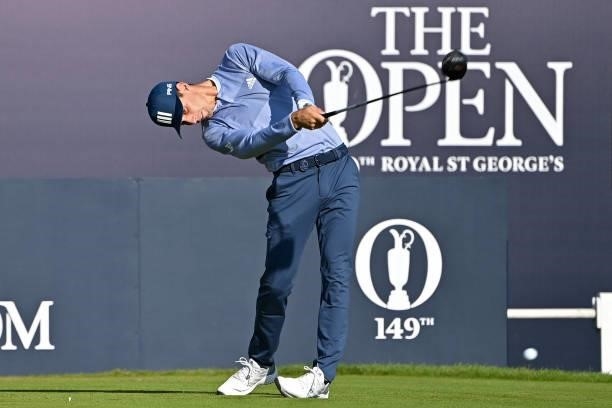 Chile's Joaquin Niemann plays from the 1st tee during his first round on day one of The 149th British Open Golf Championship at Royal St George's,...