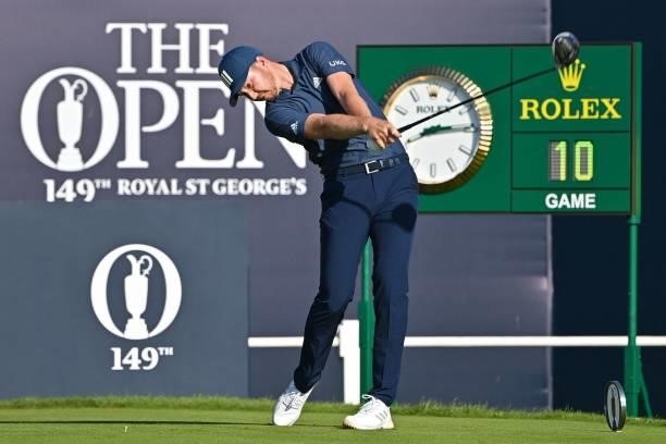 Golfer Daniel Berger plays from the 1st tee during his first round on day one of The 149th British Open Golf Championship at Royal St George's,...