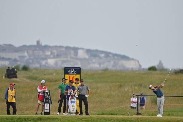 Norway's Viktor Hovland plays from the 16th tee during his first round on day one of The 149th British Open Golf Championship at Royal St George's,...