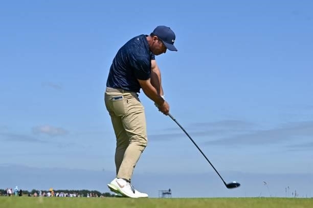 England's Paul Casey plays from the 13th tee during his first round on day one of The 149th British Open Golf Championship at Royal St George's,...