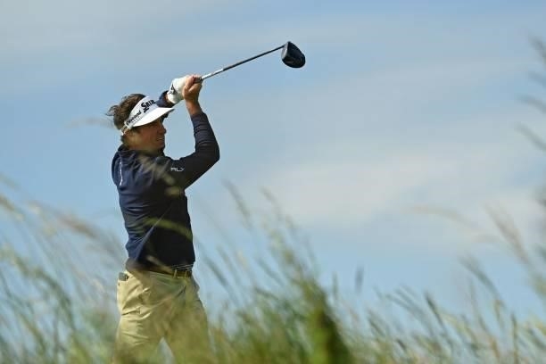 Spain's Gonzalo Fernandez-Castano watches his drive from the 13th tee during his first round on day one of The 149th British Open Golf Championship...