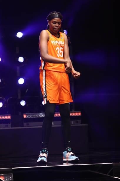 Jonquel Jones of Team WNBA is introduced before the AT&T WNBA All-Star Game 2021 on July 14, 2021 at Michelob ULTRA Arena in Las Vegas, Nevada. NOTE...