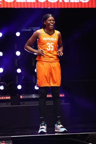 Jonquel Jones of Team WNBA is introduced before the AT&T WNBA All-Star Game 2021 on July 14, 2021 at Michelob ULTRA Arena in Las Vegas, Nevada. NOTE...