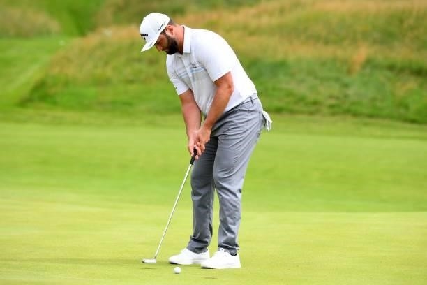 Spain's Jon Rahm putts on the 8th green during his first round on day one of The 149th British Open Golf Championship at Royal St George's, Sandwich...