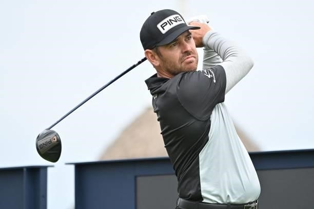 South Africa's Louis Oosthuizen watches his drive from the 17th tee during his first round on day one of The 149th British Open Golf Championship at...