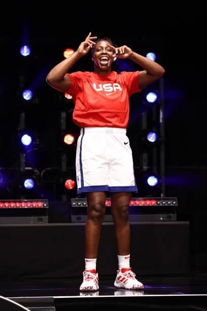 Chelsea Gray of the USA Basketball Womens National Team is introduced before the the AT&T WNBA All-Star Game 2021 on July 14, 2021 at Michelob ULTRA...