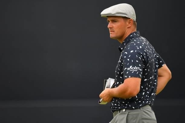 Golfer Bryson DeChambeau on the 18th green during his first round on day one of The 149th British Open Golf Championship at Royal St George's,...