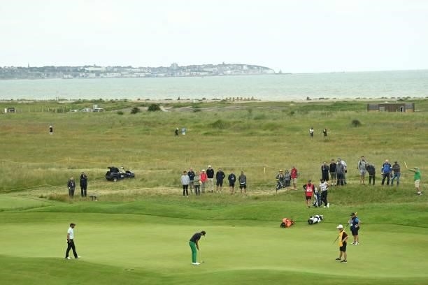 Golfer Johannes Veerman putts on the 12th green during his first round on day one of The 149th British Open Golf Championship at Royal St George's,...