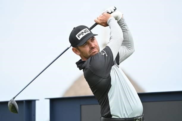 South Africa's Louis Oosthuizen watches his drive from the 17th tee during his first round on day one of The 149th British Open Golf Championship at...