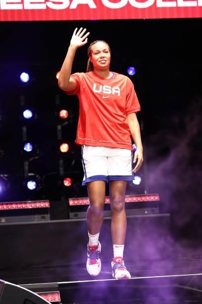 Napheesa Collier of the USA Basketball Womens National Team is introduced before the AT&T WNBA All-Star Game 2021 on July 14, 2021 at Michelob ULTRA...