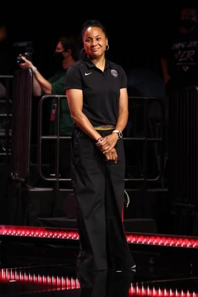 Head Coach, Dawn Staley of the USA Basketball Womens National Team is introduced during the AT&T WNBA All-Star Game 2021 on July 14, 2021 at Michelob...